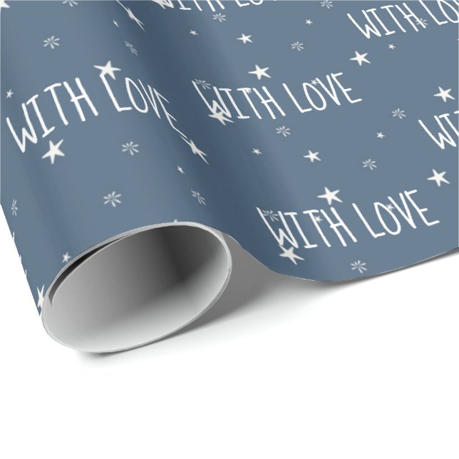 Mit Liebe Text White Stars Wrapping Paper Geschenkpapier (Rolleneckpunkt)