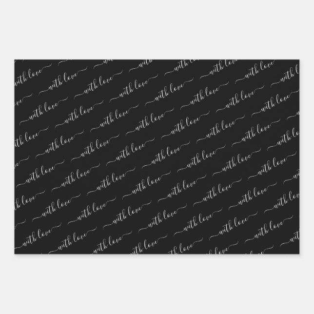 mit Liebe Typografie Schwarz-Weiß Geschenkpapier Set (Vorderseite)