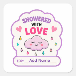 ☁️ Mit Liebe Übergossene Babyparty-Name ☁️ Quadratischer Aufkleber