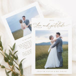 Mit Liebe und Dankbarkeit, elegantes Foto Hochzeit Dankeskarte<br><div class="desc">Vielen Dank an Ihre Gäste mit diesem eleganten Foto Hochzeit danke Ihnen Karte mit dem Satz "Liebe und Dankbarkeit" in delikaten modernen handgeschriebenen Kalligraphie in Imitaten Goldfolie. Entwerfen Sie mit zwei Fotoplattvorlagen, eine vorne und eine hinten. Möglichkeit, auf der Rückseite eine "gedruckte" Nachricht - OR - verlassen Abschnitt in Leerzeichen,...</div>