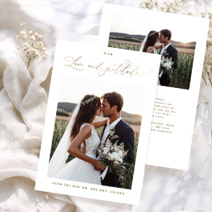 Mit Liebe und Dankbarkeit, Gold Foto Hochzeit Dankeskarte
