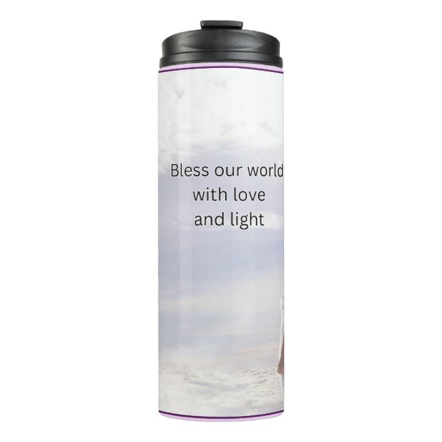 Mit Liebe und Licht unsere Welt segnen Thermosbecher (Vorderseite)