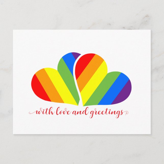 mit Liebe und Regenbogenherzen  Postkarte (Vorderseite)