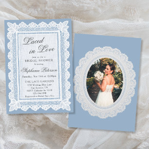 Mit Liebe verzierte Hochzeitsdusche Blue Lace Foto Einladung