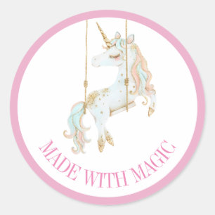 Mit Magie hergestellt Einhorn Rosa & Gold Runder Aufkleber