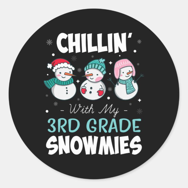Mit meinem 3. Klasse Snowmies Lehrer Weihnachtsges Runder Aufkleber (Vorderseite)
