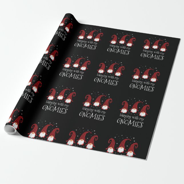 Mit meinen Gnomen Kariert Garden Weihnachtsschaum  Geschenkpapier (Ungerollt)