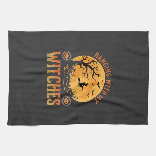 Mit meinen Hexen Halloween Geschirrtuch (Horizontal)