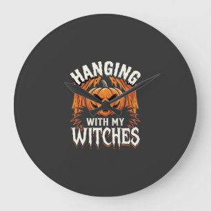 Mit meinen Hexen hängend Halloween-Kürbis Große Wanduhr