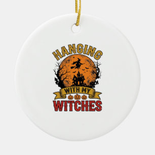 Mit meinen Hexen hängend Halloween Vintage-Shirt D Keramik Ornament