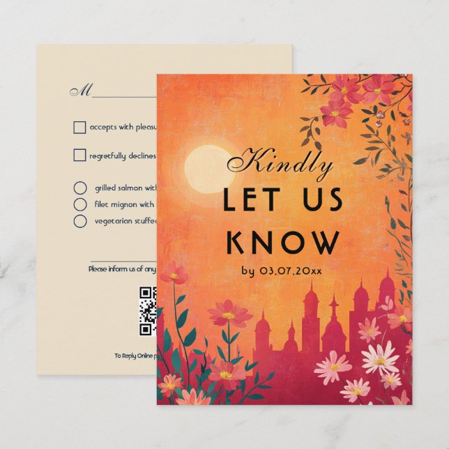 Mit Menü Wahl Sunset Serenade Hochzeit RSVP Karte (Vorne/Hinten)