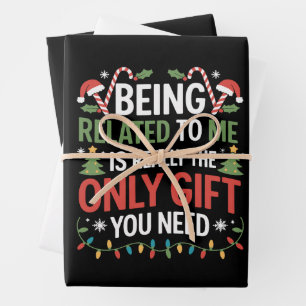 Mit mir verwandt Lustiges Weihnachten Familie Xmas Geschenkpapier Set