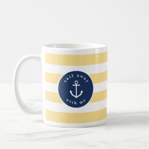 Mit mir wegsegeln nautische gestreifte Tasse mit A
