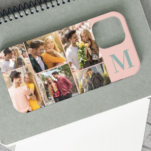 Mit Monogramm 6 Fotocollage Horizontaler Peach Case-Mate iPhone Hülle