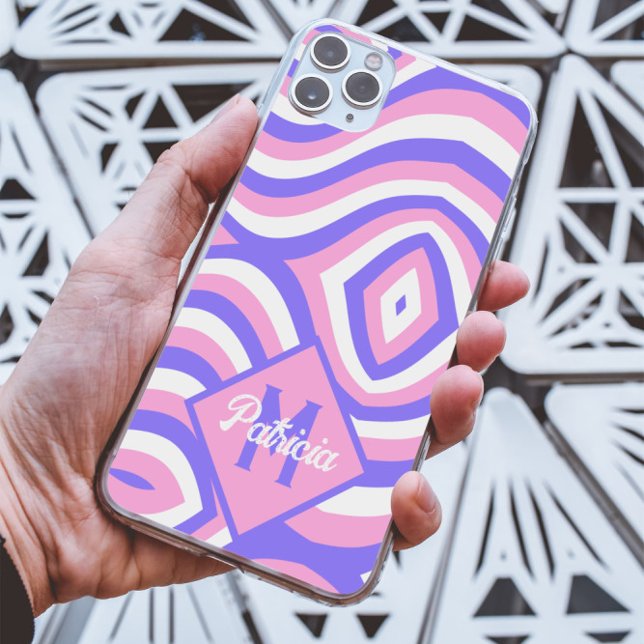 Mit Monogramm 70er Groovy pink & lila psychedelisc Case-Mate iPhone Hülle (Von Creator hochgeladen)