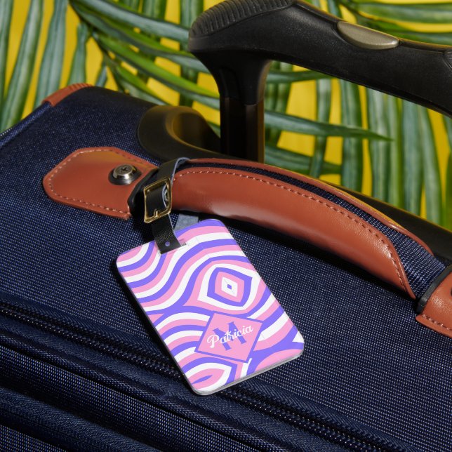 Mit Monogramm 70er Groovy pink & lila psychedelisc Gepäckanhänger (Vorderseite Insitu 1)