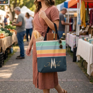 Mit Monogramm 70er Vintage Streifen Tasche