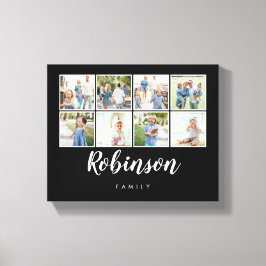 Mit Monogramm 8-Foto-Familienkollage Schwarz Leinwanddruck