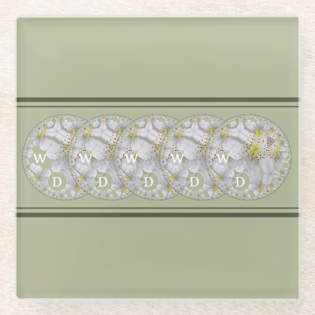 Mit Monogramm Abstrakte Daisy Blume Gelb Grau Glasuntersetzer (Vorderseite)