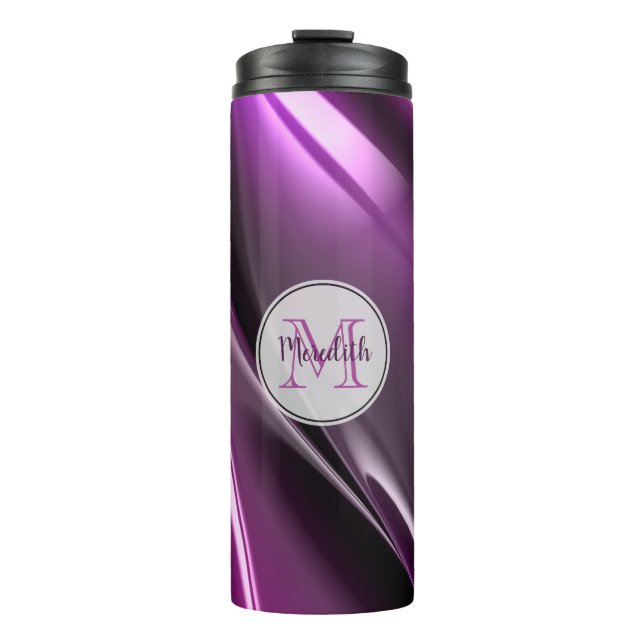 Mit Monogramm Abstrakte Lila 3D-Kunst Thermosbecher (Vorderseite)