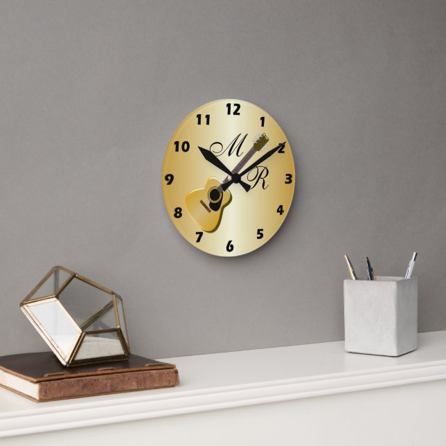 Mit Monogramm akustische Gitarre Runde Wanduhr (Büro)