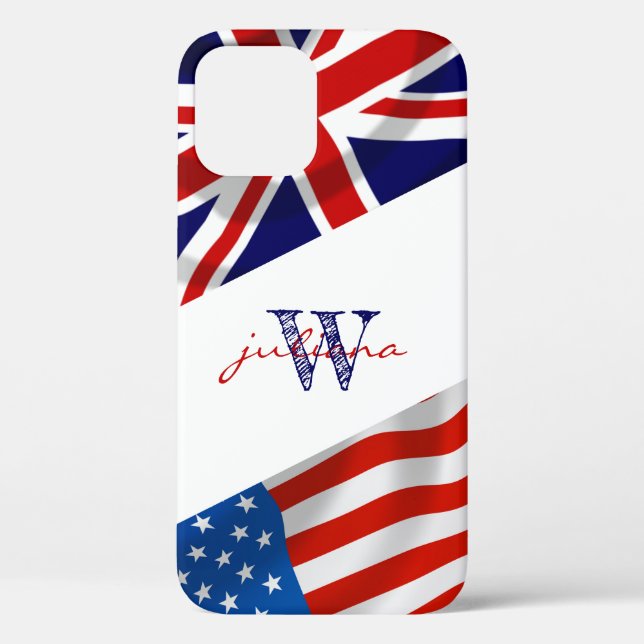 Mit Monogramm American British Flags Patriotic Case-Mate iPhone Hülle (Rückseite)