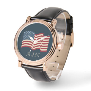 Mit Monogramm amerikanisches Flag-Watch-Geschenk Armbanduhr