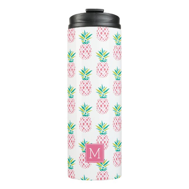 Mit Monogramm Ananas, Giralpink Thermosbecher (Vorderseite)