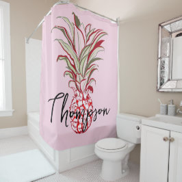 Mit Monogramm Ananas-Schrift pink Duschvorhang