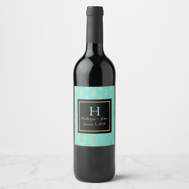 Mit Monogramm Ananas Weinetikett (Vorderseite)