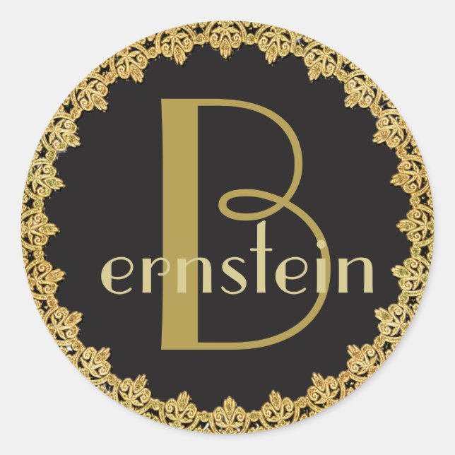 Mit Monogramm Anfänger-Schwarz-Gold-Letter-Sticker Runder Aufkleber (Vorderseite)
