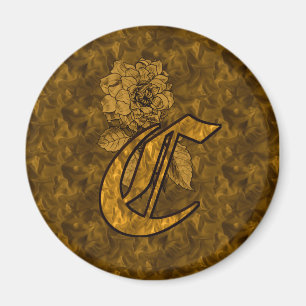 mit Monogramm anfängliches C-Gold-Peony-Magnet Magnet