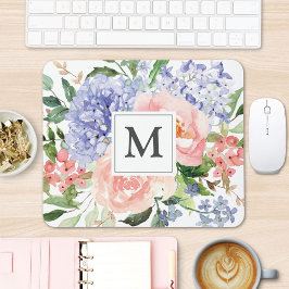 Mit Monogramm Anfangsfarbe Blau Rosa Blütenblume Mousepad
