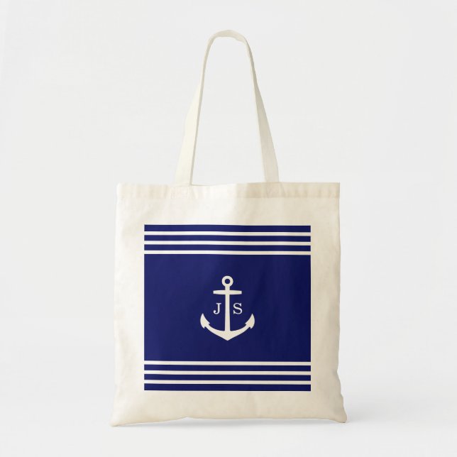Mit Monogramm Anker (blau) Tragetasche (Vorne)