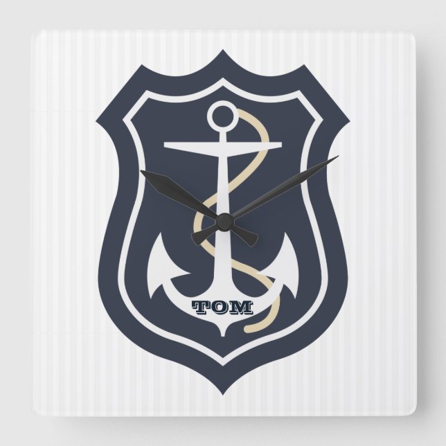 Mit Monogramm Anker und Seil Quadratische Wanduhr (Vorderseite)