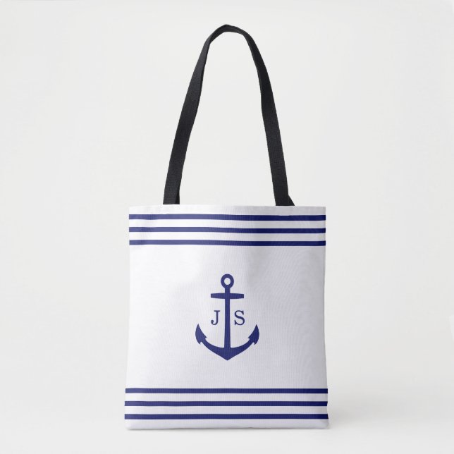 Mit Monogramm Anker (weiß und blau) Tasche (Vorderseite)