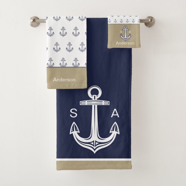 Mit Monogramm Ankerküste Badhandtuch Set (Insitu)