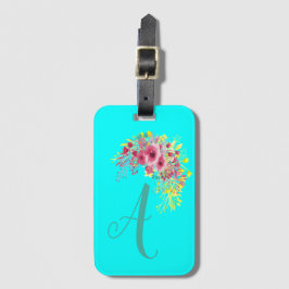 Mit Monogramm Aqua blau/Aquamarin und blumenreich Gepäckanhänger