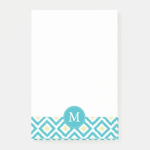Mit Monogramm Aqua-Gelb-Diamanten Ikat Muster Post-it Klebezettel