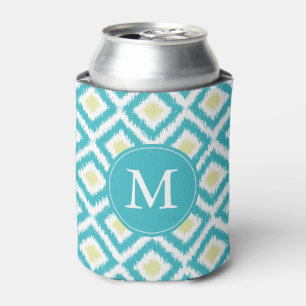 Mit Monogramm Aqua-Gelb Ikat Diamant-Muster Dosenkühler