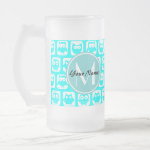 Mit Monogramm Aqua Turquoise Owls Mattglas Bierglas