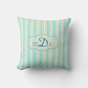 Mit Monogramm Aqua und gelb gestreiftes Kissen