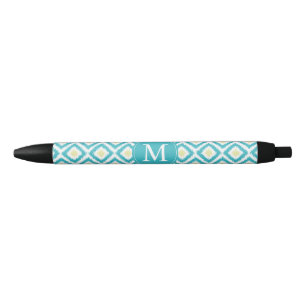 Mit Monogramm Aqua und gelbes Ikat Muster Kugelschreiber