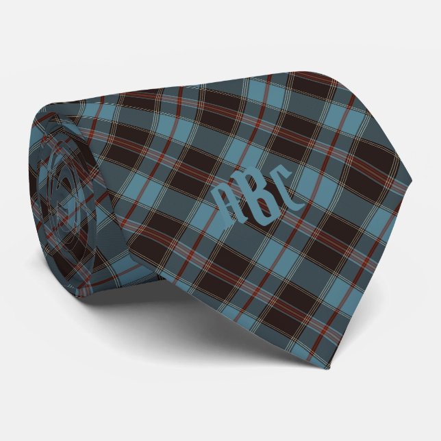 Mit Monogramm Aquamarin, braun und rot Kariert Krawatte (Gerollt)