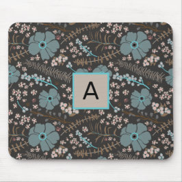 Mit Monogramm Aquamarin-Graurosa Blumenmuster Mousepad