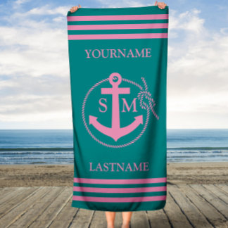 Mit Monogramm Aquamarin rosa Anker Strandtuch