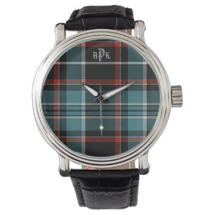 Mit Monogramm Aquamarin, schwarz und rot Kariert Armbanduhr