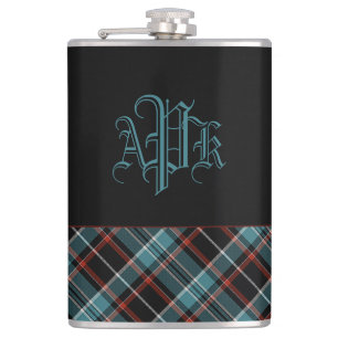 Mit Monogramm Aquamarin, schwarz und rot Kariert Flachmann