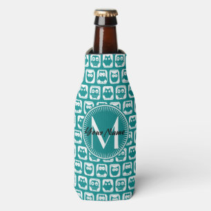 Mit Monogramm Aquamarine und weiße Owlen Flaschenkühler