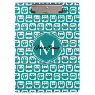 Mit Monogramm Aquamarine und weiße Owlen Klemmbrett